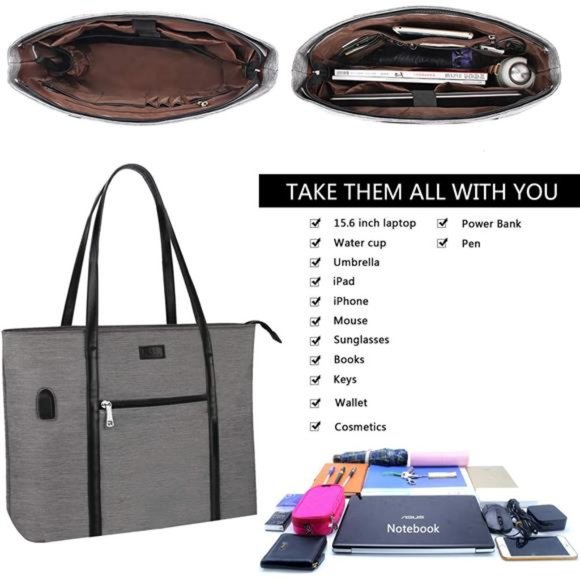 Laptop Tote Bag, Women Work Bag 15.6 Inch Laptop Bag with USB Charging Port - Picture 3 of 6
